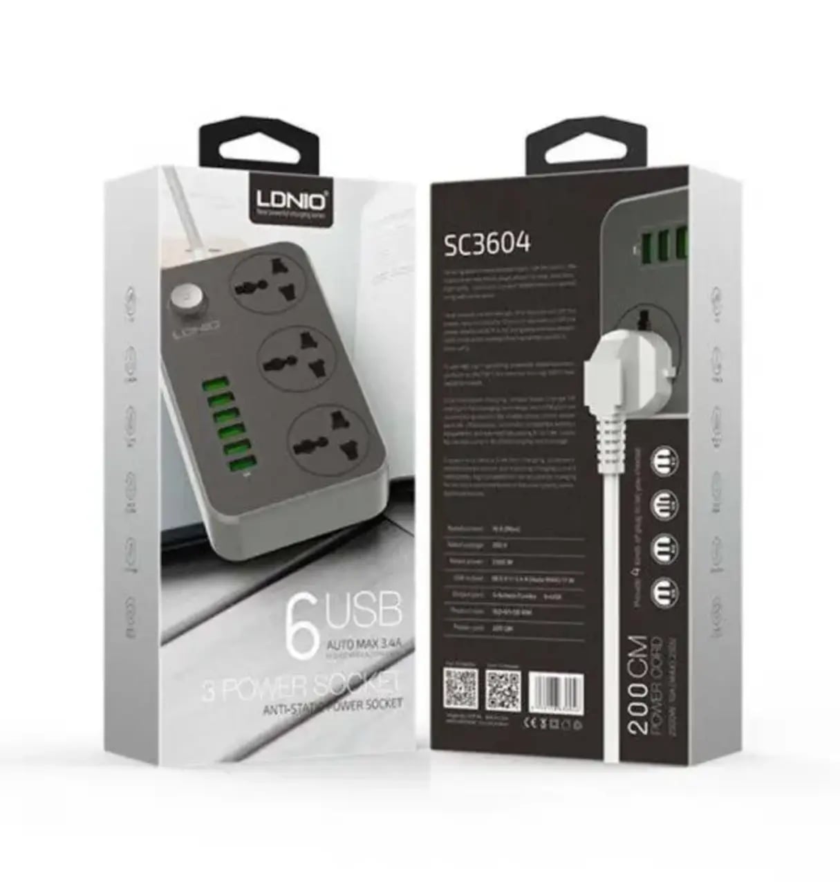 Ldnio SC3604 Power Strip with 3 AC Sockets and 6 USB Ports – Black Ldnio SC3604 Power Strip with 3 AC Sockets and 6 USB Ports – Black