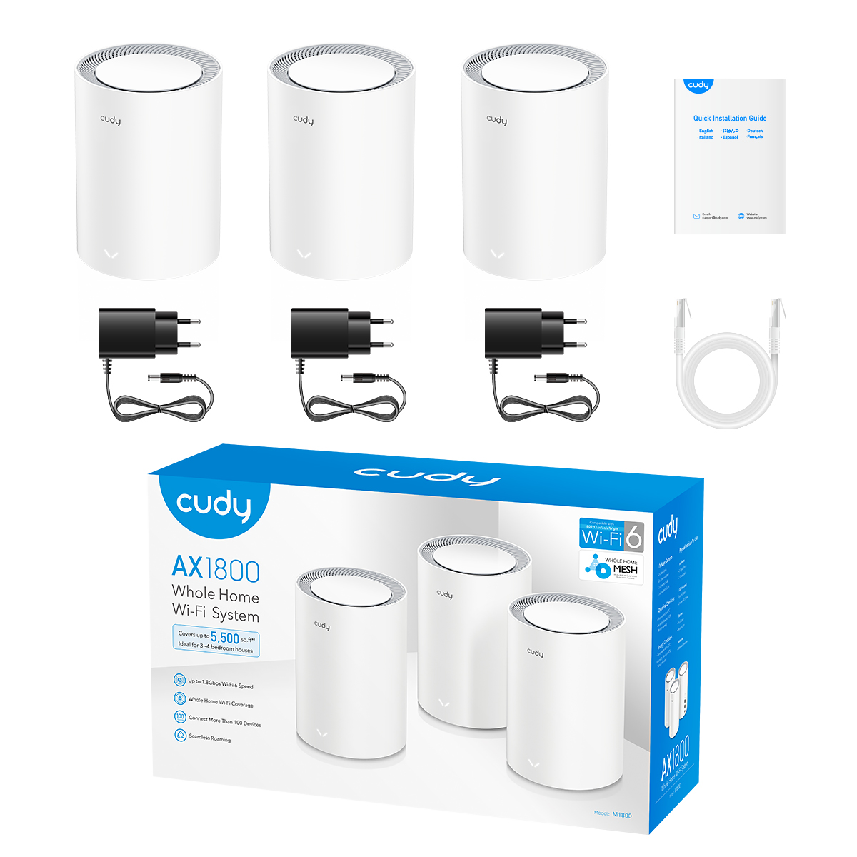 CUDY M1800 3-Pack AX1800 Whole Home Mesh Dual Band Gigabit WiFi Router CUDY M1800 3-Pack AX1800 Whole Home Mesh Dual Band Gigabit WiFi Router